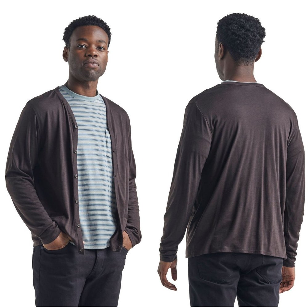 Icebreaker men's Cool Lite Cardigan sweater M medium ebony Merino wool blend